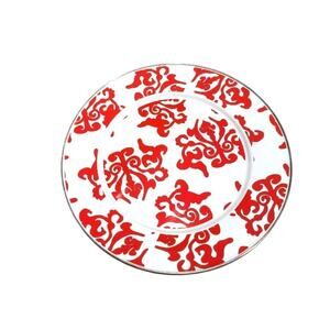 Golden Rabbit Enamelware Dinner Plate Laura Fair 12.5" Red White